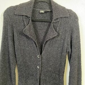 Vtg Formula X Black Longline Cardigan Small 2 Button Shimmer Knit Dark Romantics